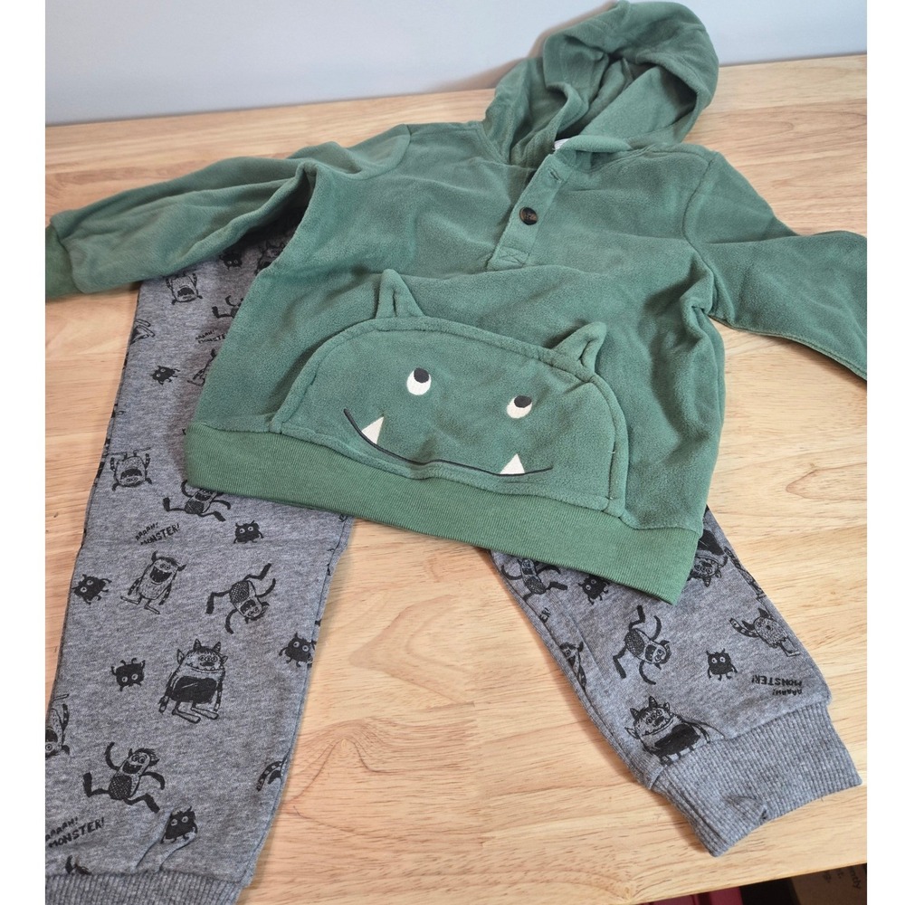Carters Baby Boys 2 Piece Fleece Monster Hoodie and Jogger Set Green Gray 24M